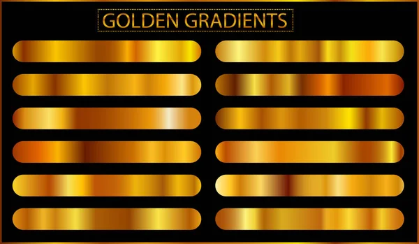 Guld Metall Lutning Insamling Och Guld Folie Textur Set Glänsande — Stock vektor