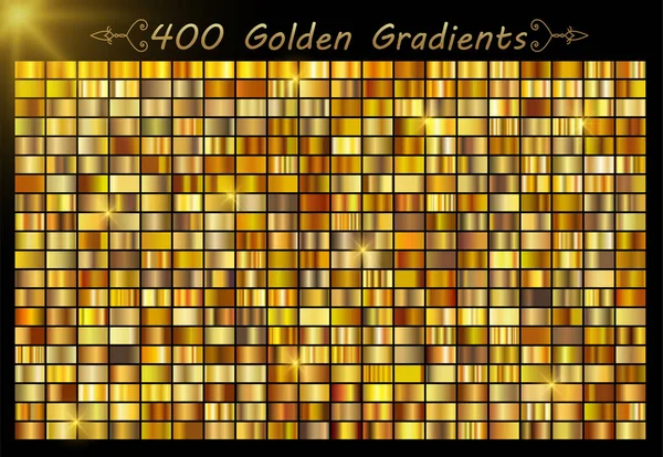 金箔纹理背景集 逼真金黄 铜载体典雅 黄铜和金属梯度模板为黄金边界 丝带设计 — 图库矢量图片