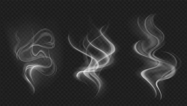 Smoke Vector Collection Isolated Transparent Background Set Realistic White Smoke — Stock Vector