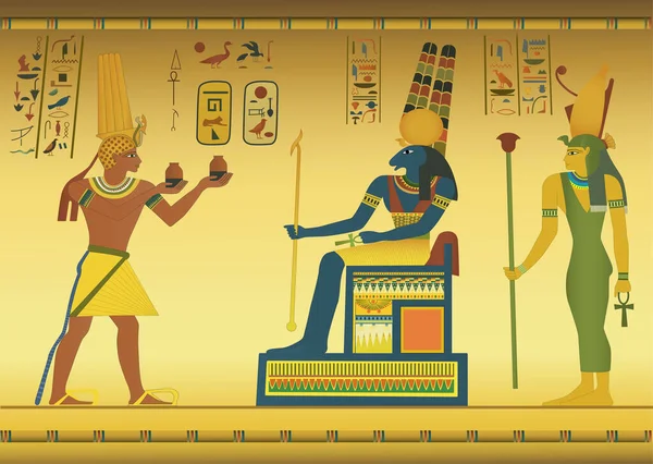Египетская Концепция Картинами Стене Векторная Иллюстрация — стоковый вектор