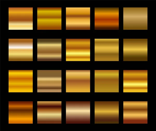 Oro Metal Rayado Cromo Lámina Textura Vector Icono Fondo Conjunto — Vector de stock