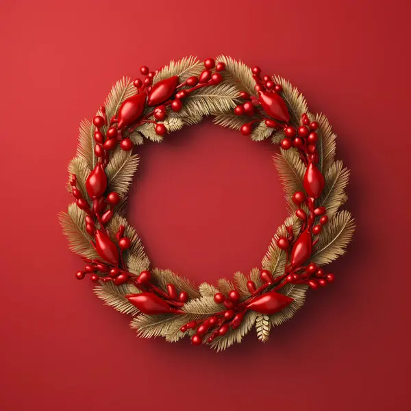 christmas fir wreath with golden ornaments.