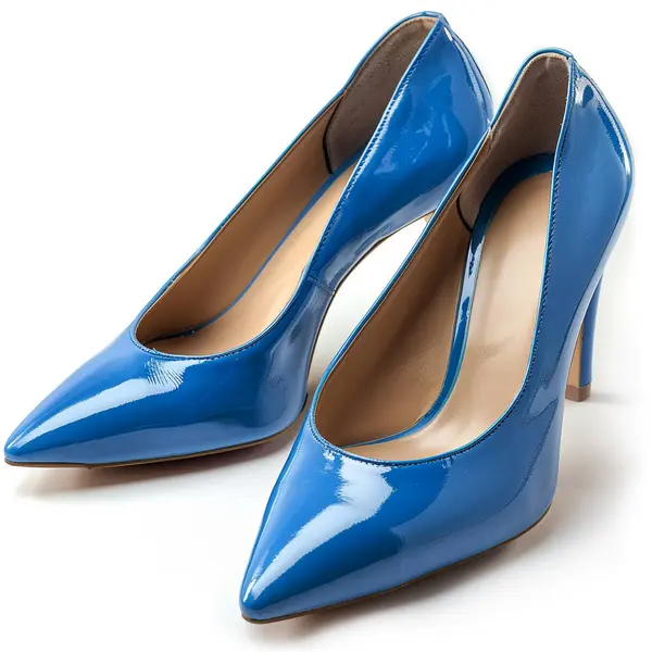 stock image blue women's classic leather heels