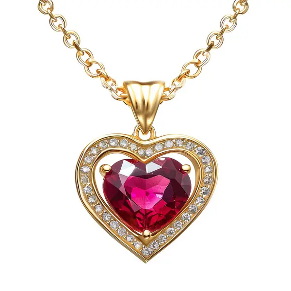 Heart Shaped Golden Ruby Necklace Diamonds — Stock Photo, Image