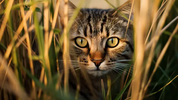 stock image A cat hiding in tall grass