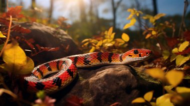 Coral snake slithering through a sandy desert landscape. clipart