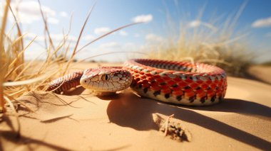 Coral snake slithering through a sandy desert landscape. clipart