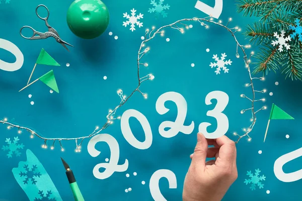 2023 Happy New Year Winter Holiday Paper Craft Making Paper — Stock Photo, Image