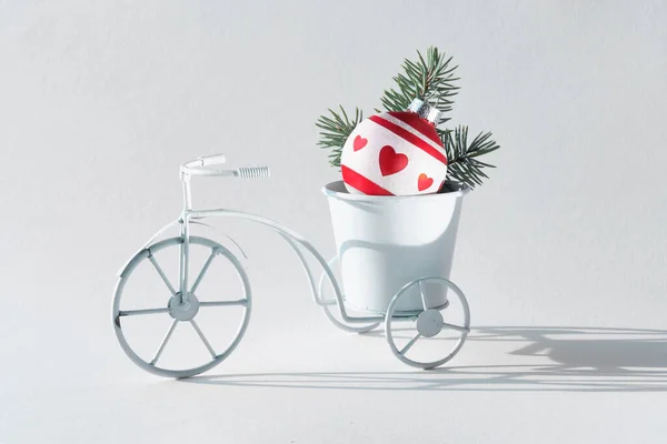 Bicicletta Con Gingillo Natalizio Ramoscelli Abete Secchio Buon Natale Design — Foto Stock