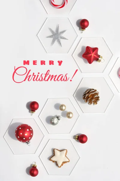 Abstract Christmas Background Xmas Decor White Hexagons White Background Caption — Stock Photo, Image