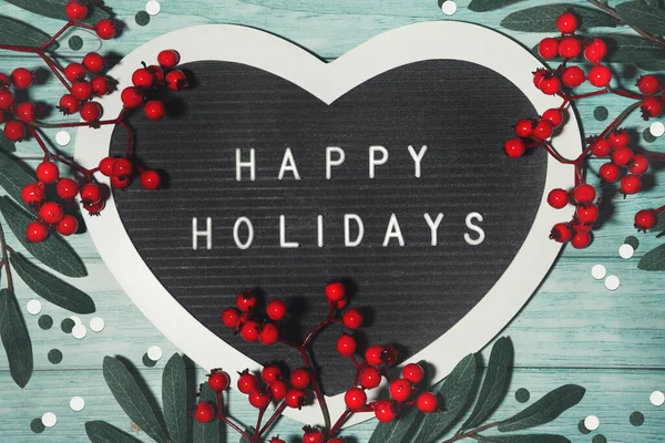 Tekst Happy Holidays Vilten Hart Vorm Brievenbord Brievenbord Winter Kerst — Stockfoto
