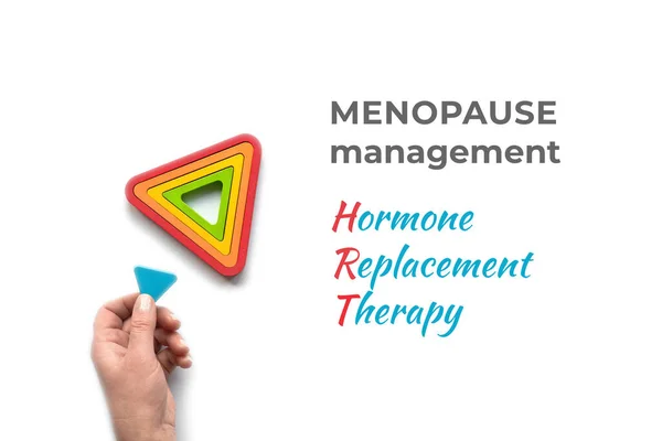 Text Menopause Management Hormone Replacement Therapy Hrt Nested Wooden Triangles — Stock Photo, Image