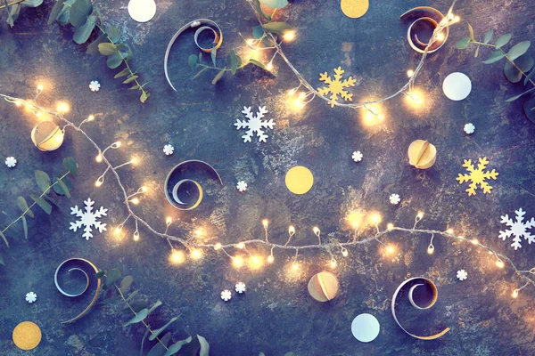Yapımı Noel Kartondan Yeni Yıl Süslemeleri Üst Manzara Xmas Çelengi — Stok fotoğraf