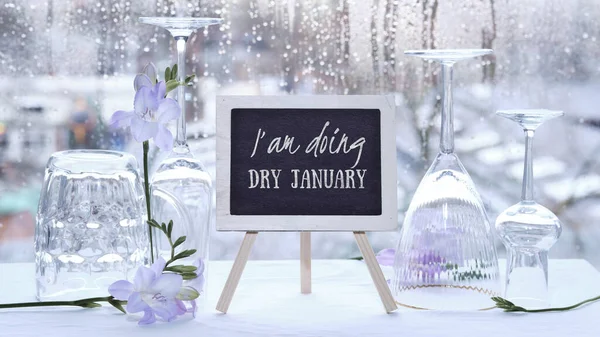 Dry January Month Alcohol Text Doing Dry January Blackboard Chalk — Stockfoto
