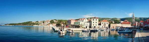 Panoramische Reisbanner Dorp Eiland Hvar Kroatië Dalmatië Met Historische Gebouwen — Stockfoto
