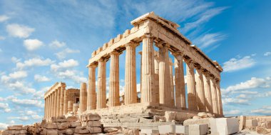 Atina, Yunanistan 'da Akropolis. Parthenon Tapınağı Aydınlık bir günde. 