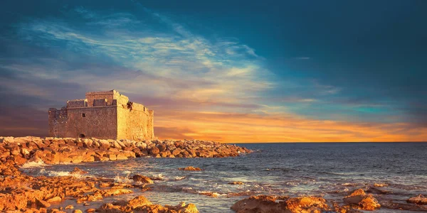 Pafos Harbour Castle Turkish Castle Pathos Cyprus Panoramic Banner Image — Stock Photo, Image