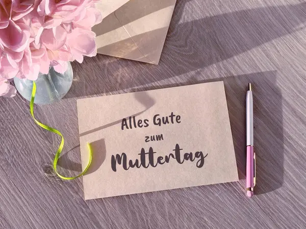Image Small Piece Paper Handwritten Note Alles Gute Zum Muttertag — Stock Photo, Image