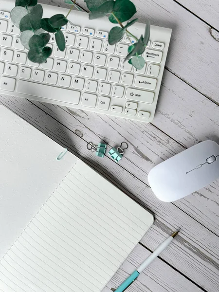 Photo Showing Blank Notebook Keyboard Mouse Placed Desk — Stock Photo, Image