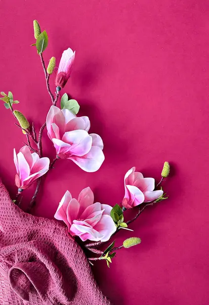 Elegant Magnolia Flori Fundal Roz Vibrant Textură Fotografie de stoc