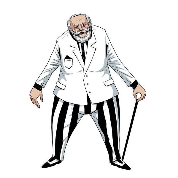 孤立した漫画半現実的な老人犯罪ボスとともに杖 — ストックベクタ
