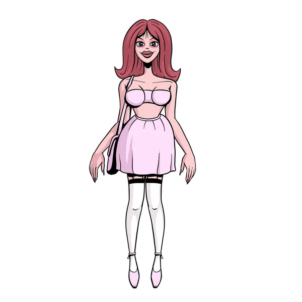 Izolovaný Vektorový Soubor Eps Cartoon Fashion Girl Růžové Punčochami Taškou — Stockový vektor