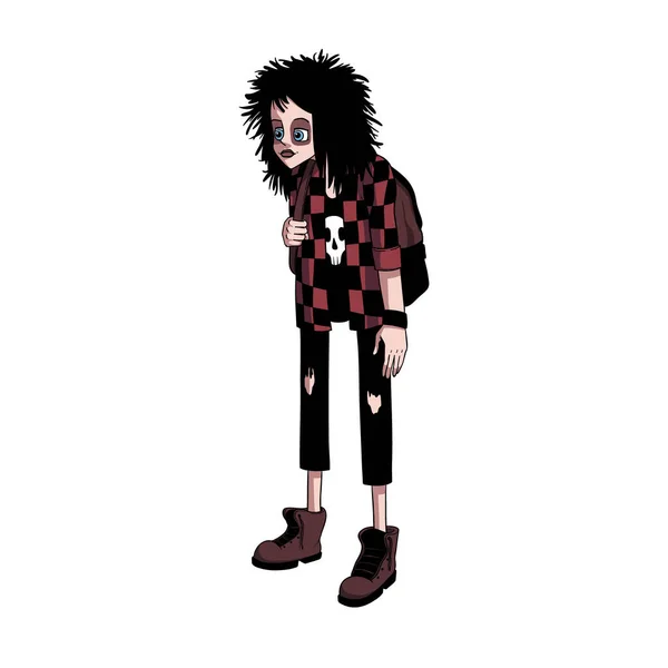 Isolato Vettore Eps Cartoon Goth Grunge Ragazza Nera Con Stivali — Vettoriale Stock