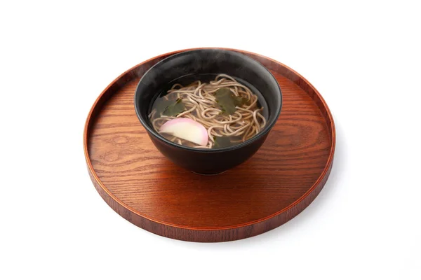 Soba Buckwheat Noodles Steaming Hot Closeup Isolated White Background — Stock Photo, Image
