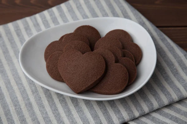 Čokoládové Sušenky Tvaru Srdce Detailně Izolované Ubrusu Stock Fotografie
