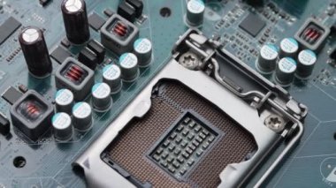 Macro footage of a desktop micro processor CPU slot  
