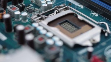 Macro footage of a desktop micro processor CPU slot  