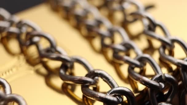 Close Metal Chain Links Conveying Message Power Entrapment — Stockvideo