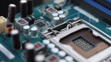 Macro footage of a desktop micro processor CPU slot  