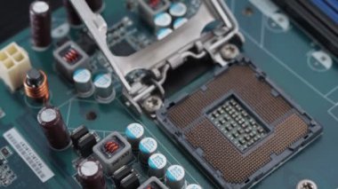 Macro footage of a desktop micro processor CPU slot  