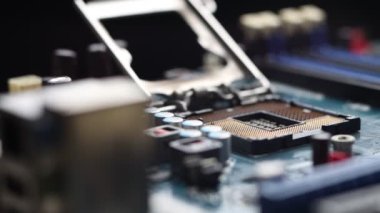 Macro footage of a desktop micro processor CPU slot  