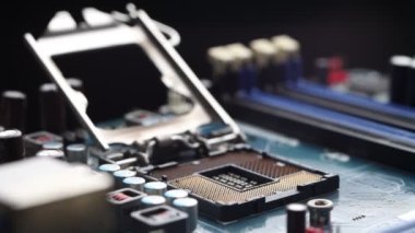 Macro footage of a desktop micro processor CPU slot  