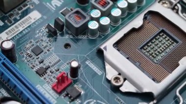 Macro footage of a desktop micro processor CPU slot  