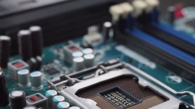 Macro footage of a desktop micro processor CPU slot  