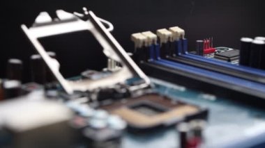 Macro footage of a desktop micro processor CPU slot  