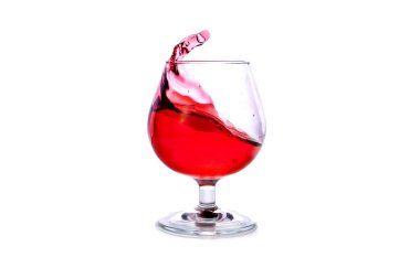 moving a glass of red wine on a white background.