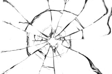 Cam beyaz arka planda kırık delik.