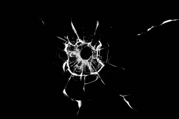 Broken Hole Glass Black Background — Stock Photo, Image