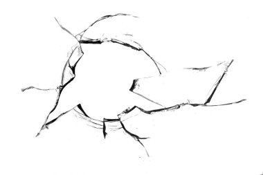 Beyaz arkaplanda tasarım deliği olan kırık cam kavramı