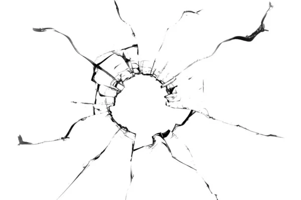 Begreppet Krossat Glas Med Hål För Design Vit Bakgrund — Stockfoto