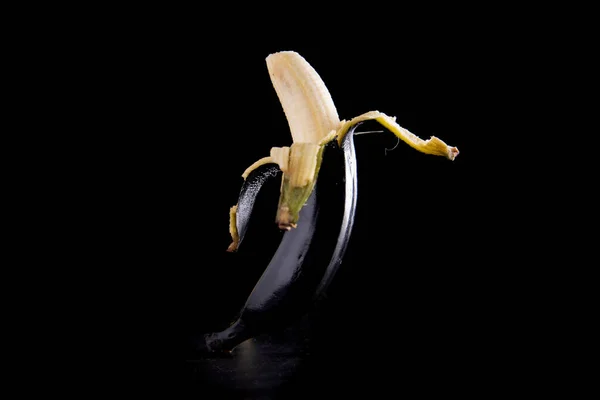 Black Banana Black Background — Stock Photo, Image