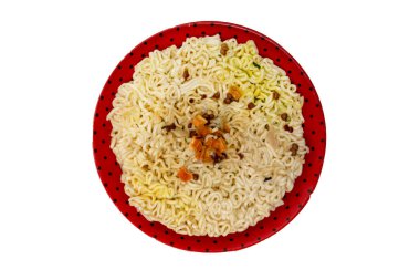 Beyaz bir tabakta anında vermicelli..