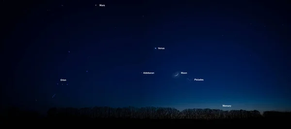 Venus Merkur Und Jupiter Vor Dem Hintergrund Des Sonnenuntergangs Mit — Stockfoto