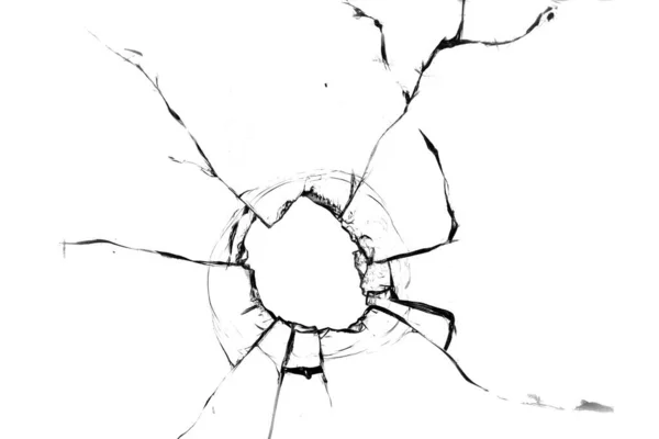 Cam beyaz arka planda kırık delik.