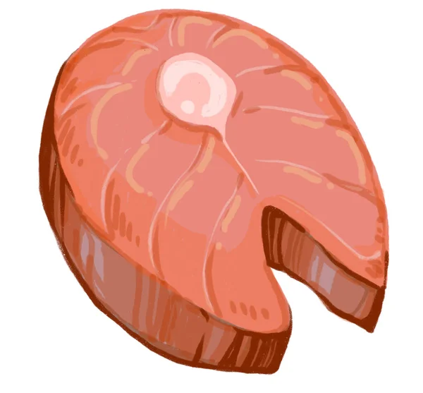 Lososí Steak Filet Mořské Plody Moučka Groumet Ruční Kreslení Ilustrace — Stock fotografie