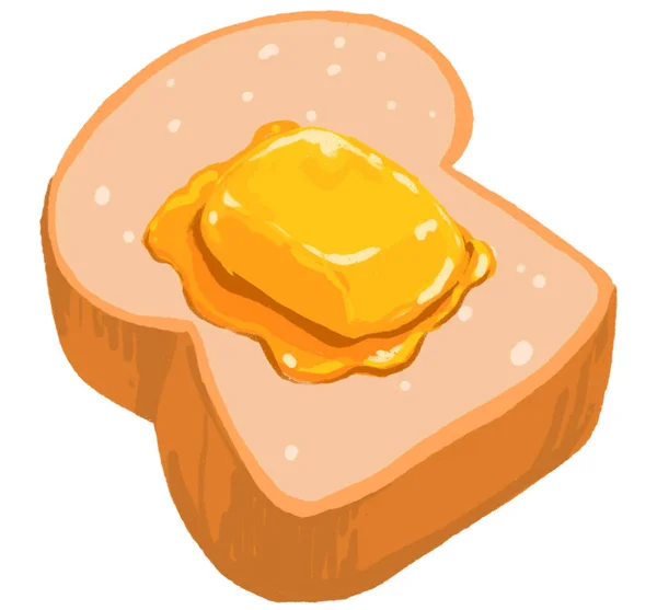Шматочок Хлібного Масла Розтягнув Сніданок Тост Мультяшний Стиль Ілюстрація Малюнок — стокове фото